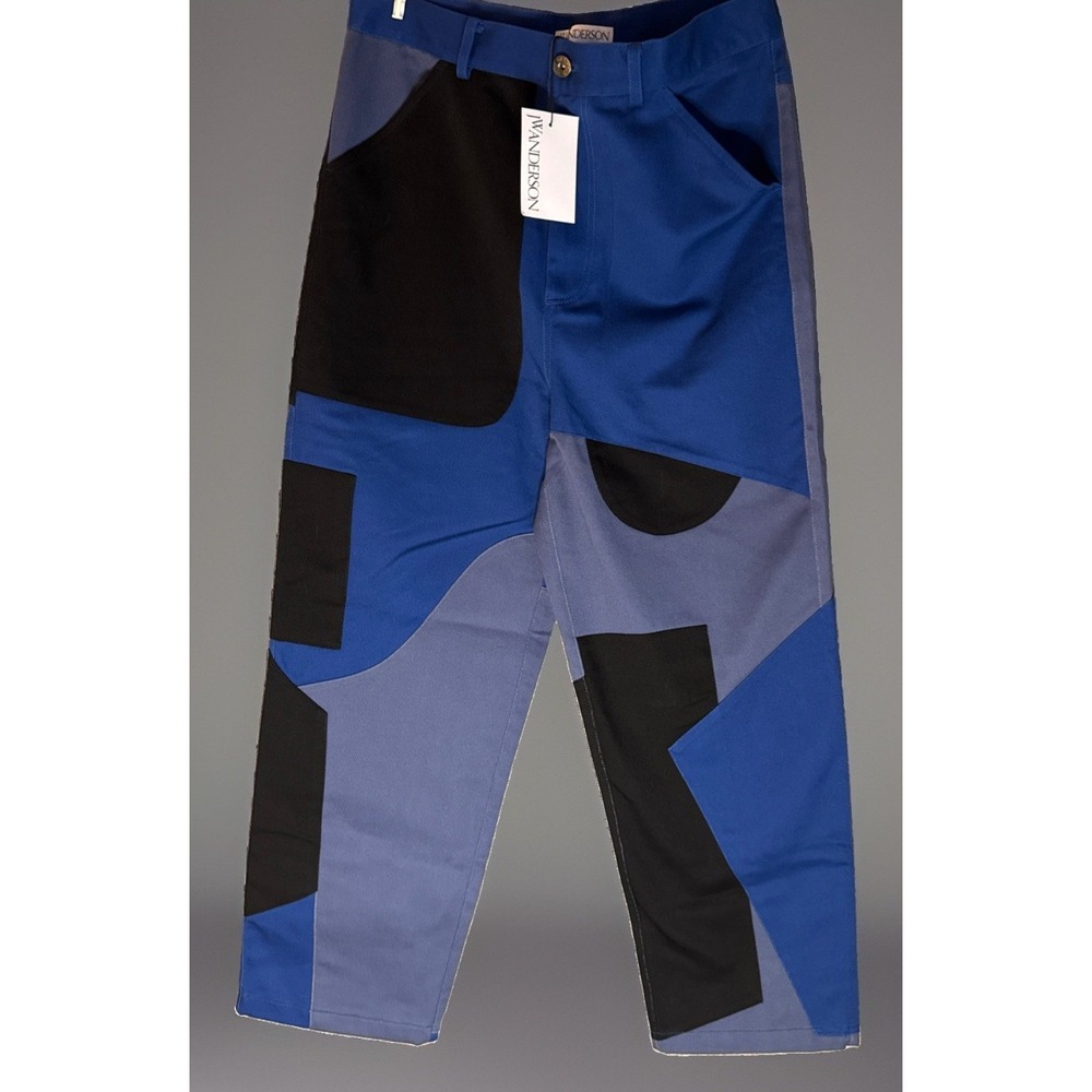 New With Tags JW Anderson Color Block Patch Jeans Black Grey Blue SSENSE Size 48